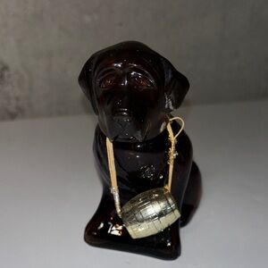 Vintage Avon #7 Brown St. Bernard Dog Figurine with Gold Whisky Barrel